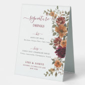 Plaque De Table Burgundy Burnt Orange Floral Mariages Menu Boisson (Recto)