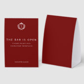 Plaque De Table Burgundy Crest Wedding Welcome, Custom Initials (Recto/verso)