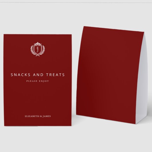 Plaque De Table Burgundy Crest Wedding Welcome, Custom Initials (Recto/Verso)