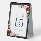 Plaque De Table Burgundy Navy Blush Floral Gold Tableau (Verso)