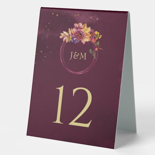 Plaque De Table Burgundy Rose Gold Aquarelle Leçons Mariage (Recto)