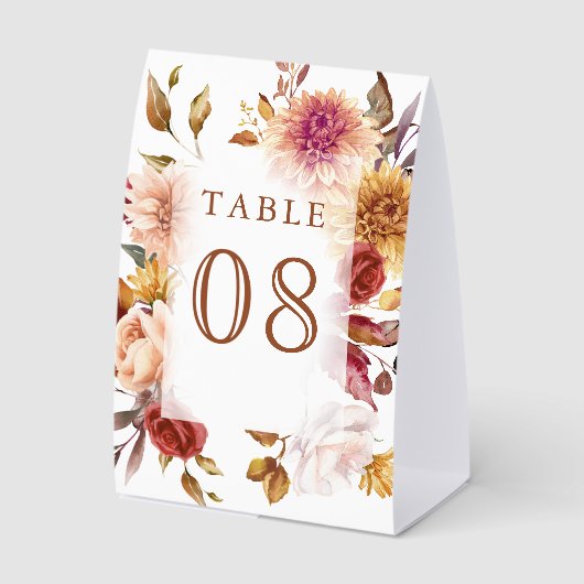 Plaque De Table Burgundy Terracotta Floral Wedding Table Number (Recto)