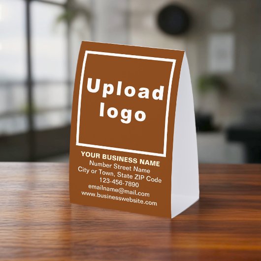 Plaque De Table Business Brand on Brown Tent Style Table Sign