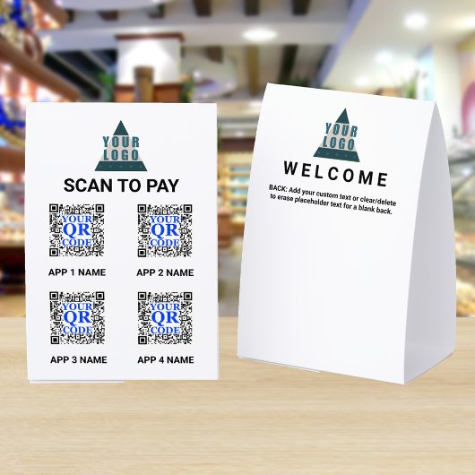 Plaque De Table Business Logo 4x6 QR Code 4 Apps Scan To Pay