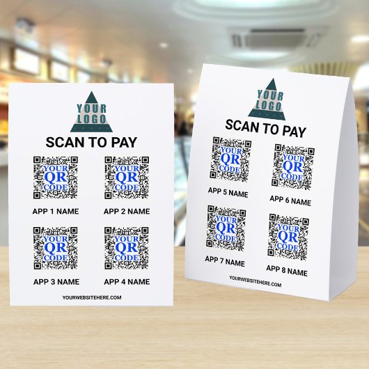 Plaque De Table Business Logo 5x7 QR Code 8 Apps Scan To Pay