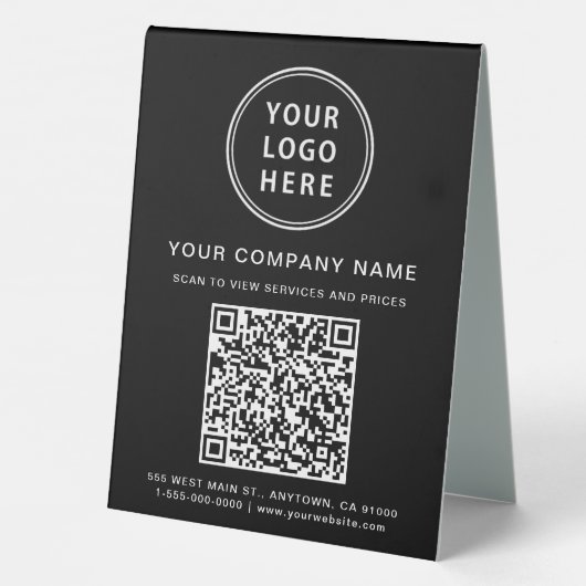 Plaque De Table Business Logo Create Your QR Code Black (Verso)