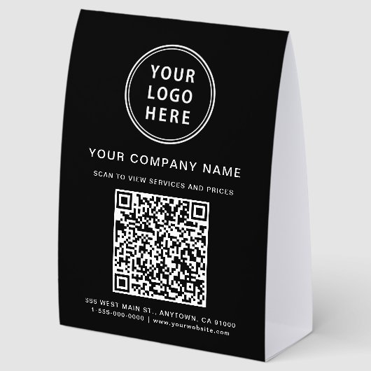 Plaque De Table Business Logo Create Your QR Code Black (Arrière)
