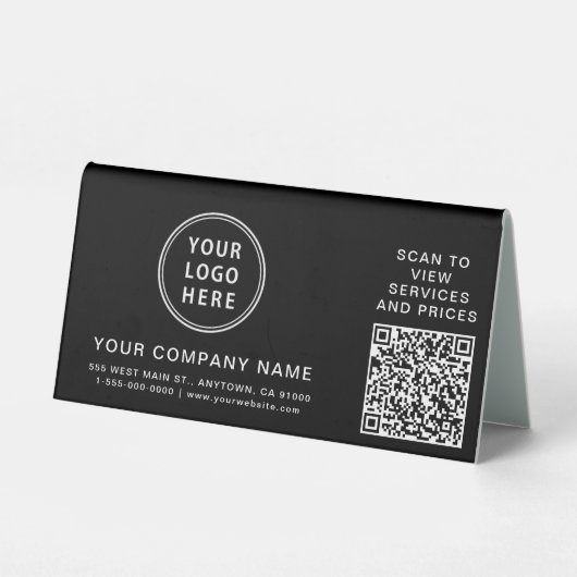 Plaque De Table Business Logo Create Your QR Code Black Horizontal (Verso)