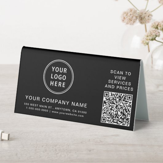 Plaque De Table Business Logo Create Your QR Code Black Horizontal (En SItu (Tableau))