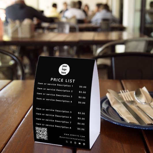 Plaque De Table Business Logo Price List QR Code Social Media  (Insitu (restaurant))
