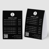 Plaque De Table Business Logo Price List QR Code Social Media  (Recto/verso)
