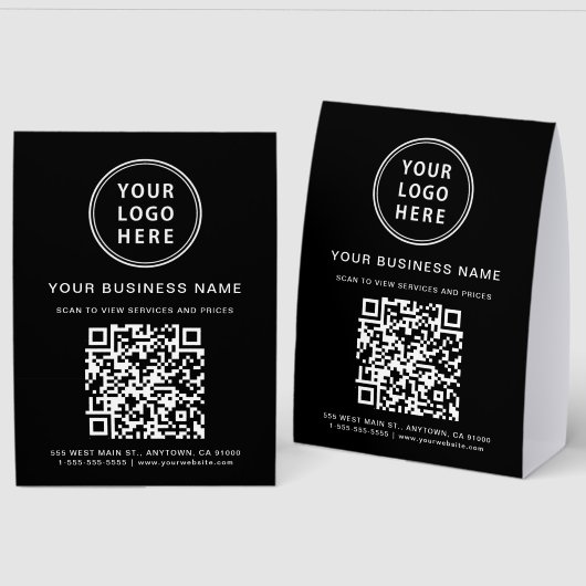 Plaque De Table Business Logo QR Code Black (Recto/Verso)