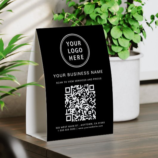 Plaque De Table Business Logo QR Code Black