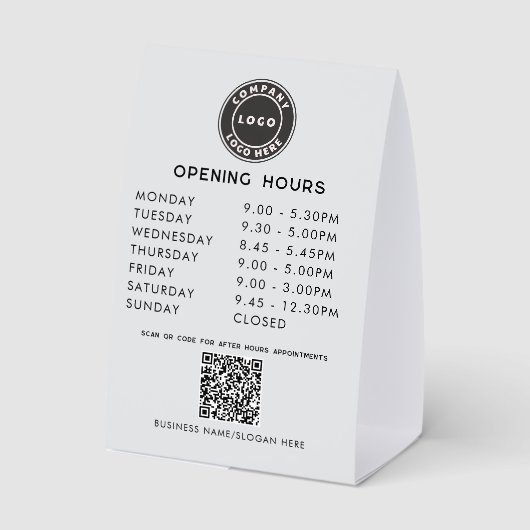 Plaque De Table Business Logo QR Code Opening Hours (Verso)