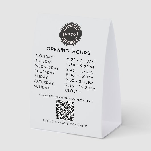 Plaque De Table Business Logo QR Code Opening Hours (Recto)
