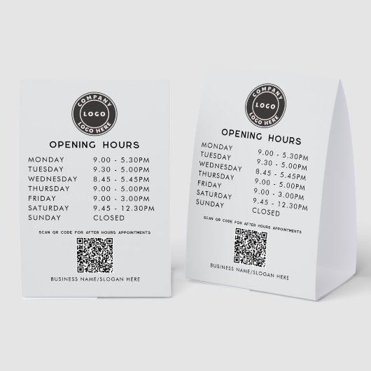 Plaque De Table Business Logo QR Code Opening Hours (Recto/verso)