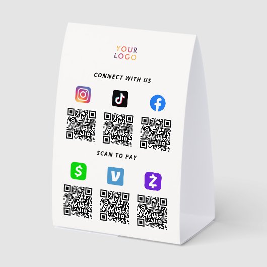 Plaque De Table Business Logo QR Code White Table Tent Sign (Recto)