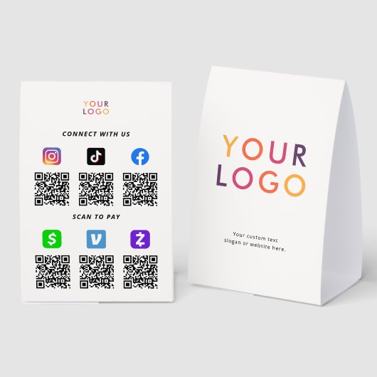 Plaque De Table Business Logo QR Code White Table Tent Sign (Recto/verso)