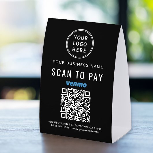 Plaque De Table Business Logo Venmo QR Code Scan To Pay