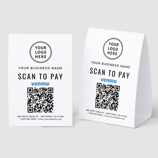 Plaque De Table Business Logo Venmo QR Code Scan To Pay (Recto/verso)