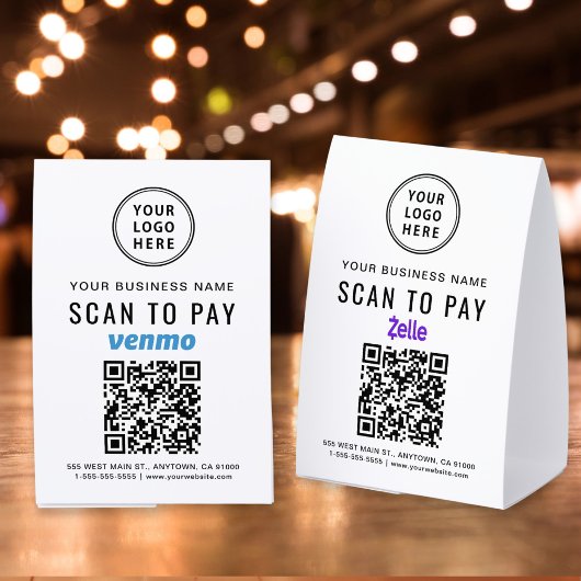 Plaque De Table Business Logo Venmo Zelle QR Code Scan To Pay