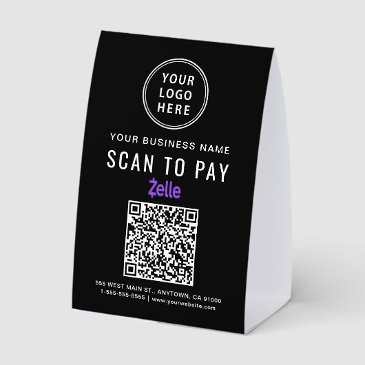 Plaque De Table Business Logo Venmo Zelle QR Code Scan To Pay (Verso)