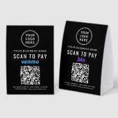 Plaque De Table Business Logo Venmo Zelle QR Code Scan To Pay (Recto/verso)