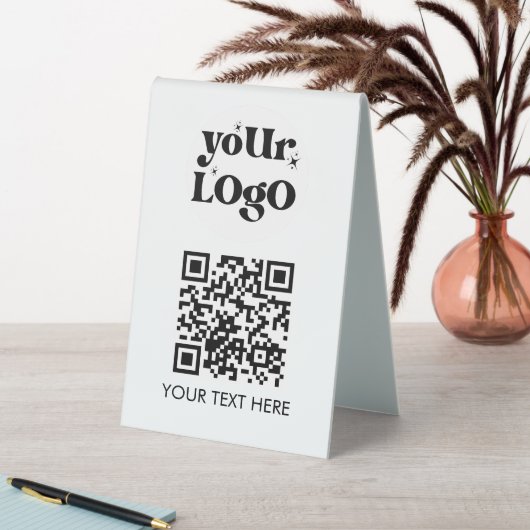 Plaque De Table Business Tabletop QR Code Moderne Logo Blanc (En SItu (Tableau))