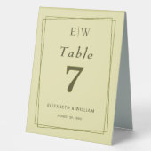 Plaque De Table Cadre Élégant sur Mariage Monogramme Jaune Céleste (Recto)