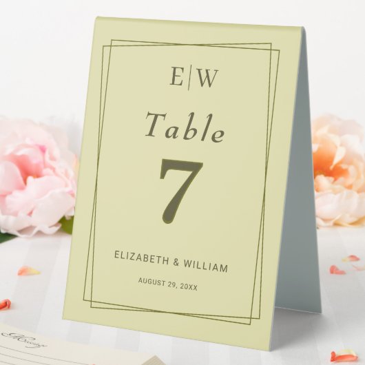 Plaque De Table Cadre Élégant sur Mariage Monogramme Jaune Céleste (In SItu (Mariage))