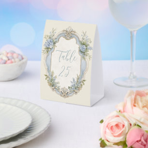 Plaque De Table Cadre floral vintage bleu élégant pour mariage