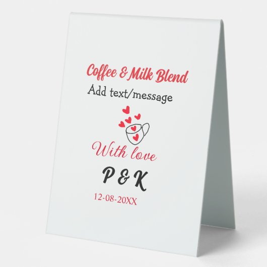 Plaque De Table Café & mélange de lait couple café cœur rouge n (Recto)
