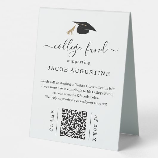 Plaque De Table Caisse de bourse universitaire avec code QR (Verso)