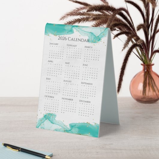 Plaque De Table Calendrier 2026 Vagues marbrées Tropical Turquoise (En SItu (Tableau))