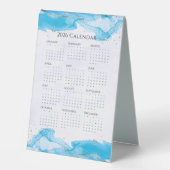 Plaque De Table Calendrier 2026 Vagues marbrées Tropical Turquoise (Recto)