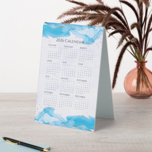 Plaque De Table Calendrier 2026 Vagues marbrées Tropical Turquoise (En SItu (Tableau))