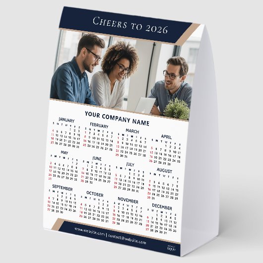 Plaque De Table Calendrier de bureau moderne 2026 | Marque de logo (Recto)