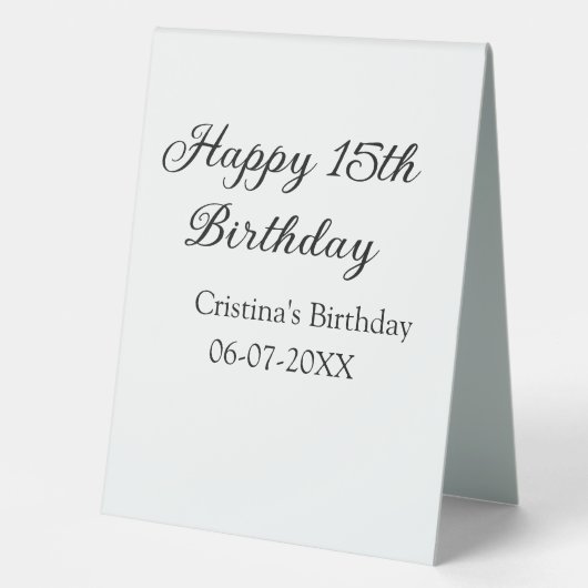 Plaque De Table calligraphie simple minimum heureux 15e anniversai (Recto)