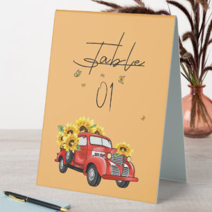 Plaque De Table Camion rouge vintage avec Baby shower tournesol