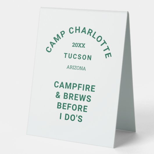 Plaque De Table Camping Thème Forêt Green Camp Crest Bachelorette (Recto)