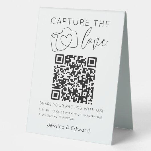 Plaque De Table Capturez L'Amour Qr Code Black Chic Mariage modern (Recto)