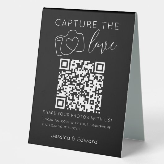 Plaque De Table Capturez L'Amour Qr Code Black Chic Mariage modern (Recto)