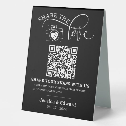 Plaque De Table Capturez L'Amour Qr Code Black Chic Mariage modern (Recto)