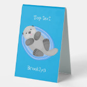 Plaque De Table Caricature bleu loutre de mer joyeux (Verso)