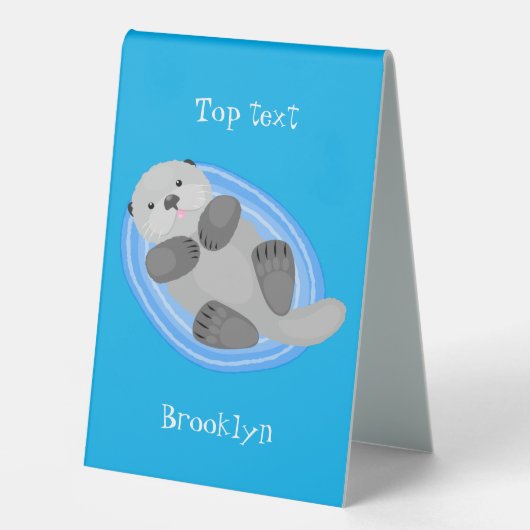 Plaque De Table Caricature bleu loutre de mer joyeux (Recto)