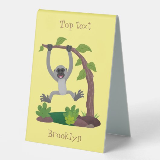 Plaque De Table Caricature de bande de gibbon joyeux (Recto)