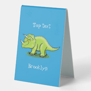 Plaque De Table Caricature de dinosaure de triceratops vert mignon