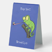 Plaque De Table Caricature de lézard de caméléon vert joyeux (Verso)