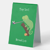 Plaque De Table Caricature de lézard de caméléon vert joyeux (Verso)