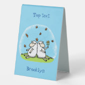 Plaque De Table Caricature de moutons mignons amis et papillons (Verso)